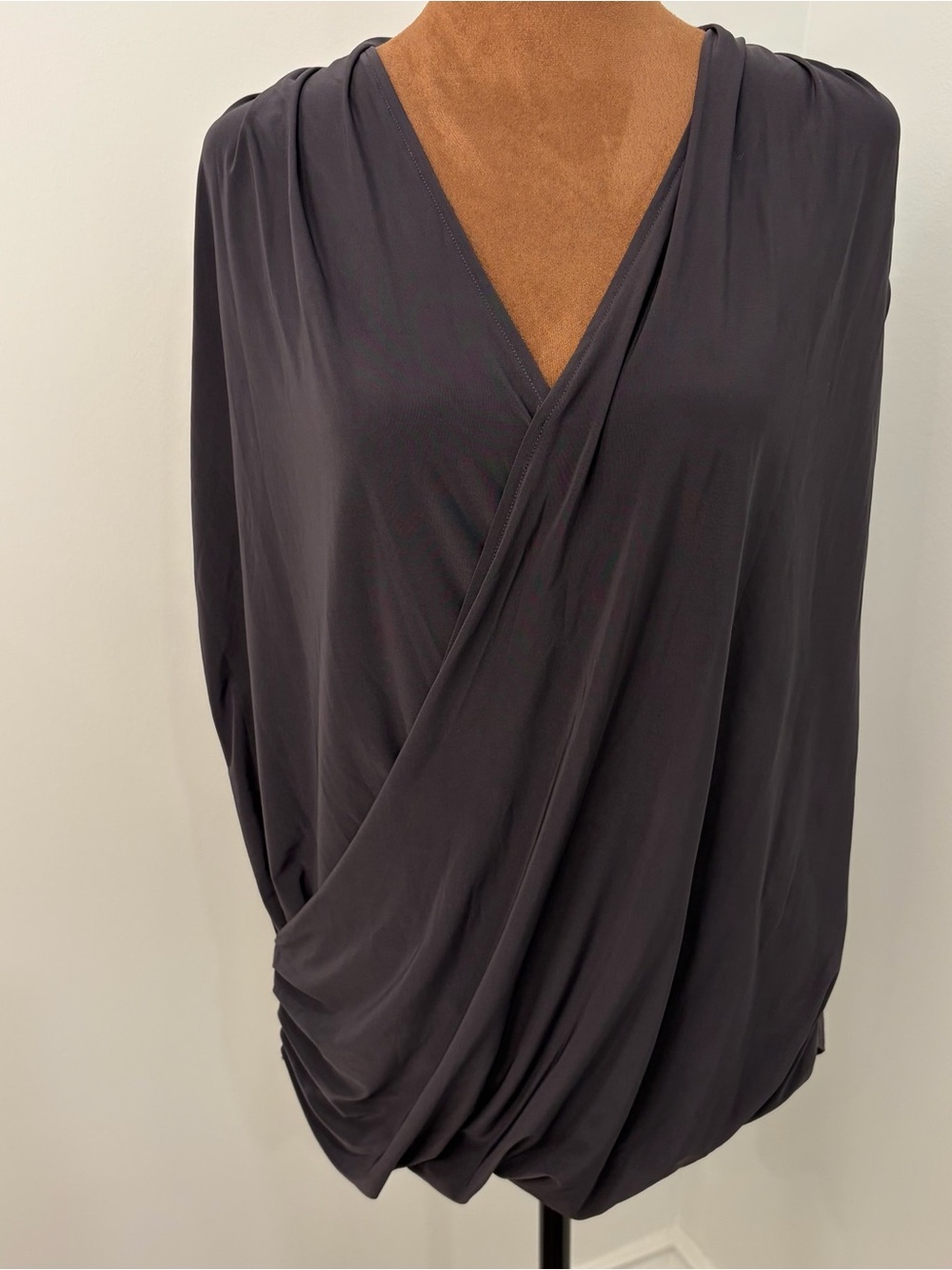 NIC+ZOE Charcoal Grey Faux Wrap Knit Top